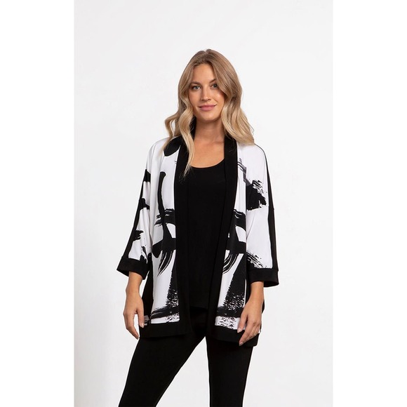 Sympli Women's Kimono Cardigan Size 8 Black and White Abstract Print - Picture 1 of 4